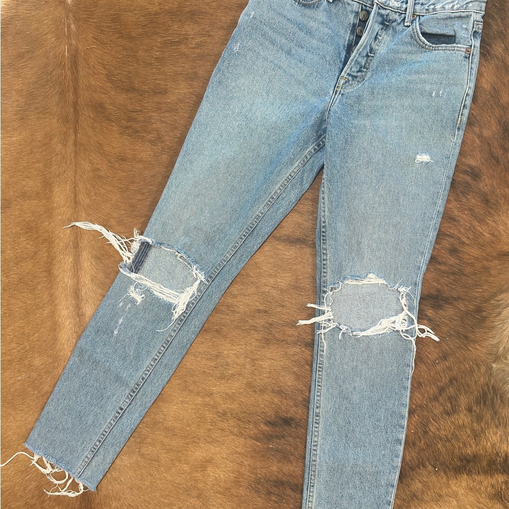 GRLFRND Karolina Distressed Button Fly Light Blue Skinny Jeans